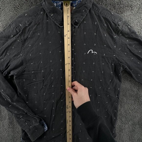 EVISU Genes Dark Gray Medium Long Sleeve Button Up Shirt AOP Logo Print Cotton - Picture 2 of 14